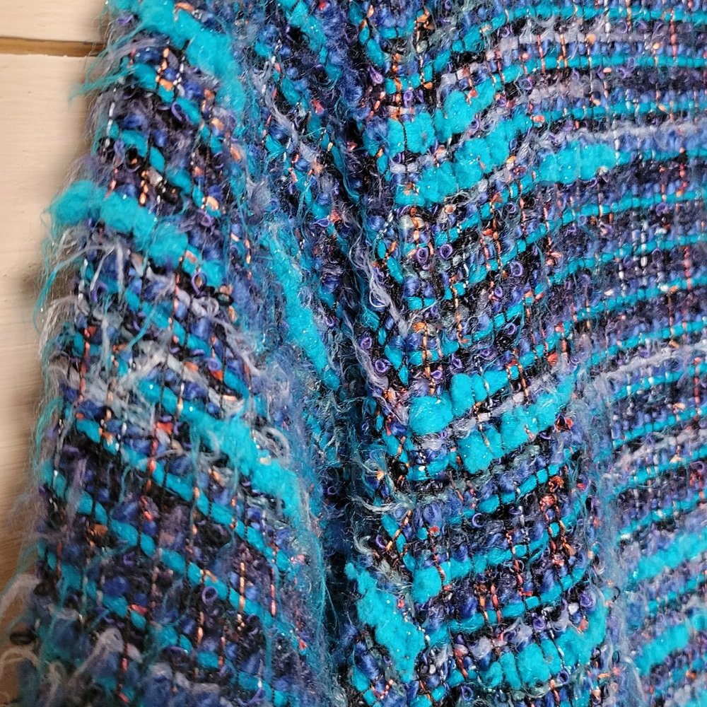 Chico’s Blue Turquoise Knit Open Front Long Cardigan Duster, Chico's Size 2 - Picture 3 of 11